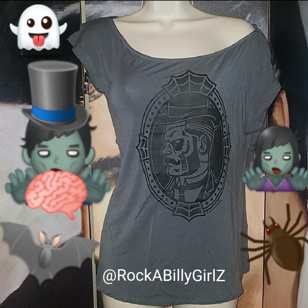 Sourpuss Gentleman Zombie Cameo of Kitchy Killer Slouchy Top - Picture 2 of 4